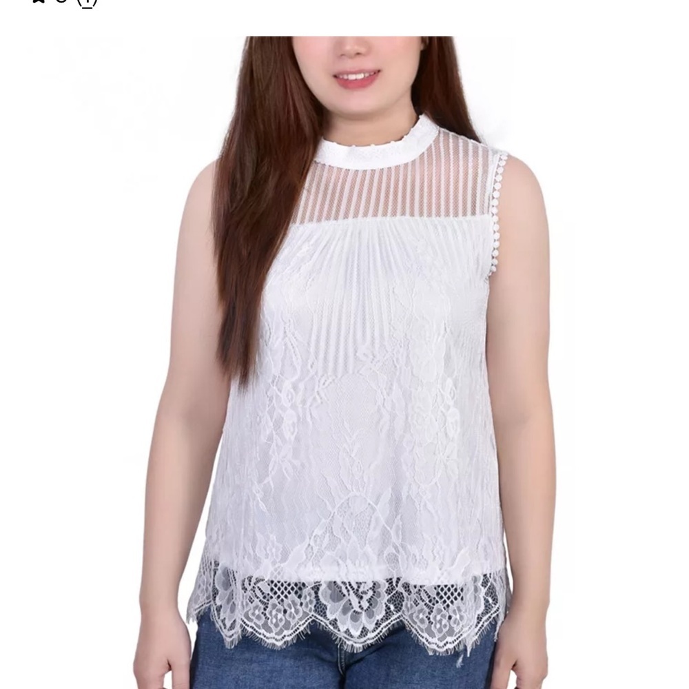 NY Collection White Lace High-Neck Sleeveless Blouse